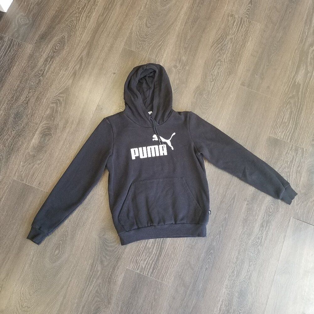 Puma Long Sleeve Hooded Sweatshirt with Kangaroo Pockets Black/White Medium